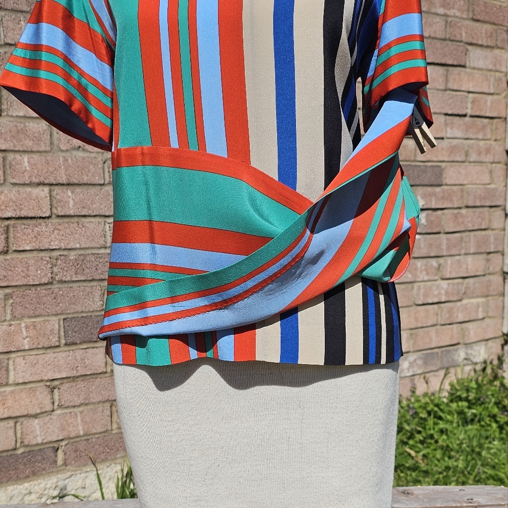 DVF striped silk asymmetrical blouse - Picture 4 of 7